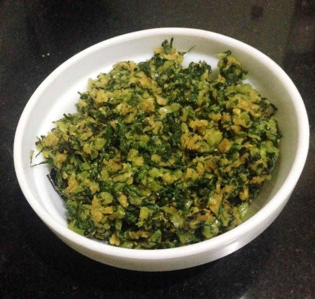 Tender radish greens cooked with red lentils